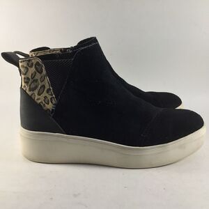 Toms Jamie womens suede shoes leopard print high top sneakers black size 6.5